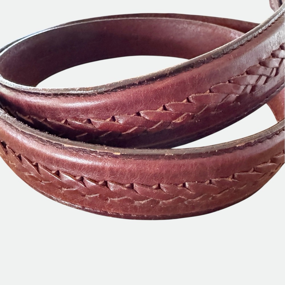 Men Vintage Brown Leather Braided Belt Size 38 Gold Hardware